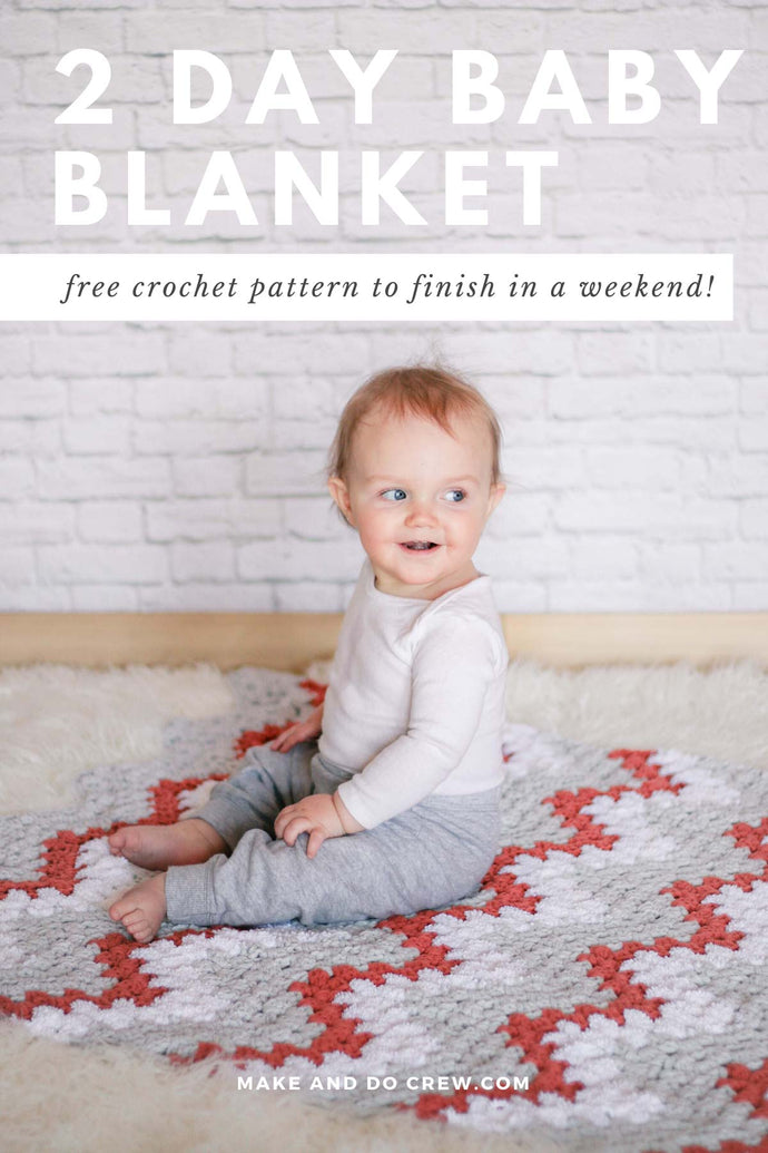 Make this quick crochet baby blanket pattern for boys or girls–in either case, you can have it done in less than a weekend! Get the free pattern below or purchase the ad-free, printable PDF here.