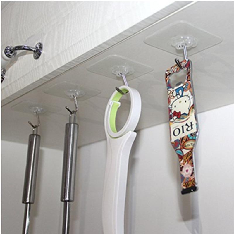 10 Packs Self Adhesive Hooks Seamless Hooks No Scratch Heavy Duty Transparent Hooks for Kitchen Bathroom Door Ceiling Hanger