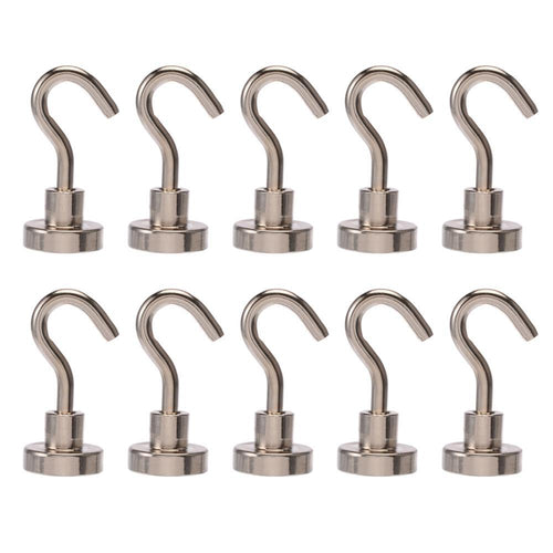 10pcs Magnetic Hooks Powerful Hook Magnet Holder 10kg Suction Wall Hook Holder Support Hardware Magnetic Tool Silver