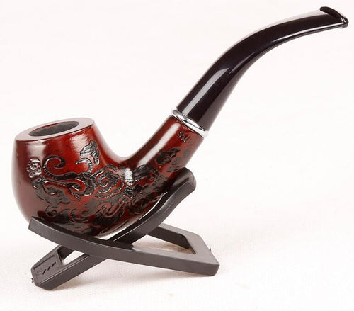 1pcs High-grade wood pipe with plastic rack as grinder accessary to smoke Hand-engraved pattern tobacco Wood PIPE for men