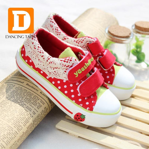 2017 New Children's Shoes Breathable Cotton Fabric Girls Shoes Lace Polka Dot Canvas Hook Loop Sneakers Autumn Kids Shoes