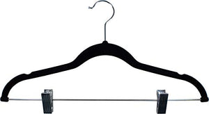 The Great American Hanger Company Space Saving Black Flocked Velvet Slim Line Pants Hangers with Clips, Ultra Thin Non-Slip Skirt Hangers with 360 Degree Swivel Hook and Notches