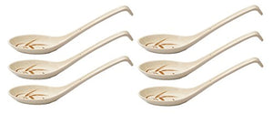 Happy Sales Melamine Soba, Rice Spoons, Asian Chinese Won Ton Soup Spoon, Reeds Design, 6-Pack Hook Style
