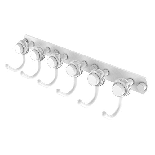 Allied Brass 920T-6 Mercury Collection 6 Position Tie and Belt Rack with Twisted Accent Decorative Hook, Matte White