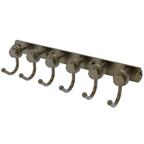 Allied Brass 920T-6 Mercury Collection 6 Position Tie and Belt Rack with Twisted Accent Decorative Hook, Antique Brass