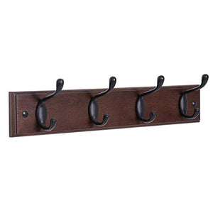SONGMICS Wooden Wall-Mount Coat Rack with 4 Metal Hooks, 16 Inch Coat Hook Rail for Hallway Bathroom Closet Room, Walnut ULHR23WN