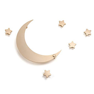 SDH Decorative Coat Hooks Wall Mounted, Wall Decoration, Moon and Stars Theme, Modern, Heavy Duty, Garment Friendly, Pack of 5 Star Hooks and 1 Moon Hook, Gold Color