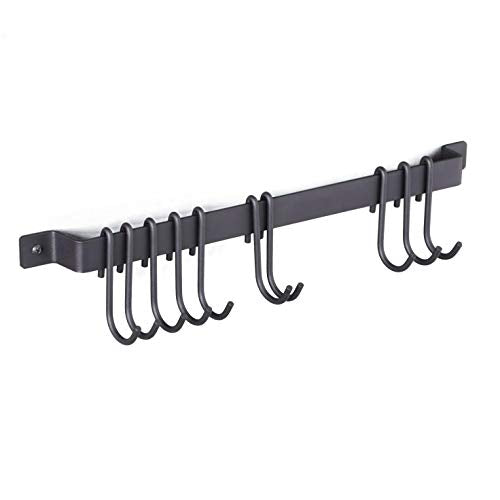 Wallniture Gourmet Kitchen Rail with 10 Hooks, Wall Mounted Wrought Iron Hanging Utensil Holder Rack with Black 17 Inch