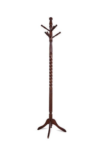 6 Hook Espresso Twist Center Stand Hall Tree Solid Wood Coat Hat Rack New