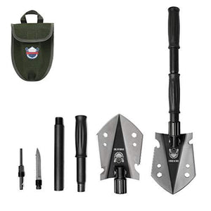 11 In 1 Folding Survival Shovel Kit/Entrenching Tool For Digging Car Gardening Camping Backpacking Hiking, Survival Surplus, Emergency Spade Shovel Gear (Shovel 1608)