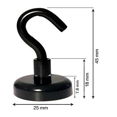 42LBS Black Magnetic Hooks（6 Pack）Strong Neodymium Heavy Duty Magnets Hook D25 Strong Hold Hooks …