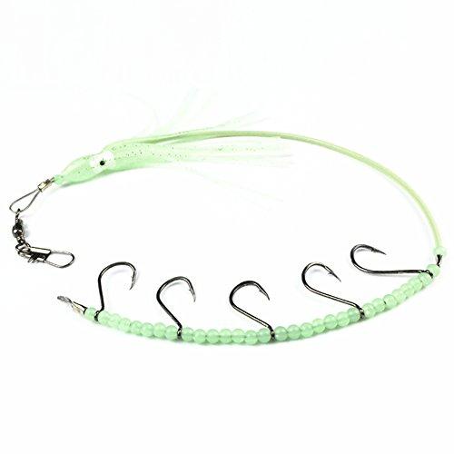 2 Pcs Soft Luminous Octopus Squid Skirt Fishing Lures With 5Pcs Octopus Hook,Trolling Saltwater Bait Glow In Dark Good For Tuna Marlin
