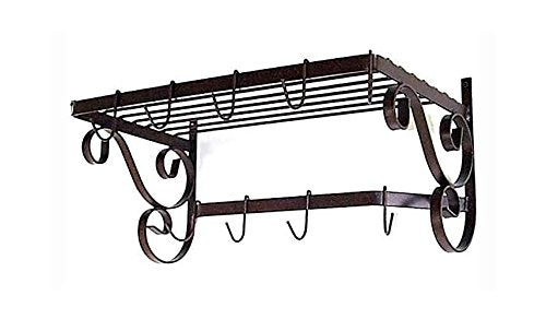 French Wall Mount Pot Rack w Utility Bar (Burnished Copper)
