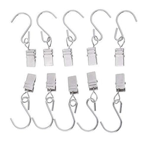 10Pcs Stainless Steel Hanger Clips With S Hook Metal Curtain Clip Pegs Wire Holder For Rope String Lights, Gutter Hangers For Lights, Curtain Clips