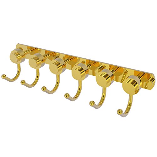 Allied Brass 920-6 Mercury Collection 6 Position Tie and Belt Rack with Smooth Accent Decorative Hook, Polished Brass