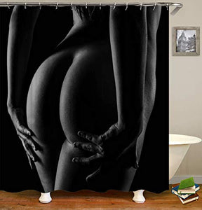 Bartori Shower Curtain Home Decor The Naked Sexy Haunch Body Art Fitness Goal Black and White Photograph Waterproof Polyester Fabric Bath Curtain with Size 71''X71''