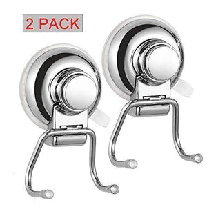 (2 Pack) Powerful Vacuum Bathroom Suction Cup Hooks Holder Shower Organizer Hanger for Bathrobe Robe & Towel Loofah Clothes Coat Hats Kitchen Tools Hook Accessories Storage Damage free Stainless Steel