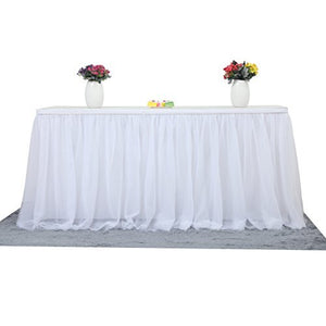 Suppromo 14ft White Tulle Table Skirt Tutu Table Skirt Decoration for Rectangle or Round Table for Party,Wedding,Birthday Party&Home Decoration,Table Skirting (L14(ft) H 30in, White)