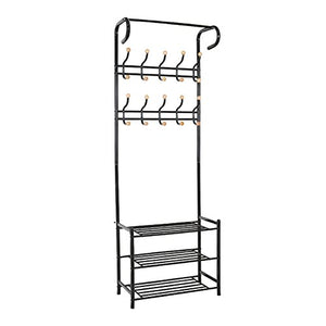 LXLA- Floor-standing Hangers Multifunction Coat Rack Assembly Hanger Clothes Shoes Rack Easy Clothing Rack Hall Bedroom Entrance 63×30×181cm (Color : Black)