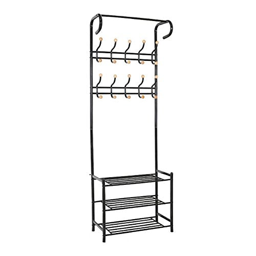 LXLA- Floor-standing Hangers Multifunction Coat Rack Assembly Hanger Clothes Shoes Rack Easy Clothing Rack Hall Bedroom Entrance 63×30×181cm (Color : Black)