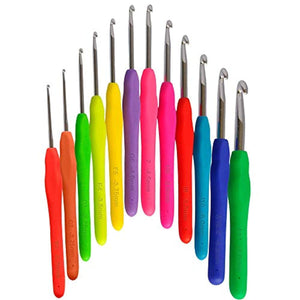 12 Premium Crochet Hooks Set USA Standard Sizes Letters and Metric Prints - Premium Ergonomic Handles for Extreme Comfort. Extra Long Smooth Hook Needles Great For Chunky Yarns - B 2.25 mm ~ L 8mm