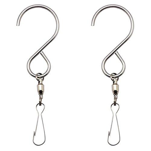 2-Pack Smooth Spinning Swivel Clips Hanging Hooks For Wind Chime Mobile Spinner Hangers Crystal Twister Rotating Display S Hooks( 3.2 inches Long)