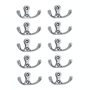 VORCOOL Double Prong Robe Hook Retro Zinc Alloy Cloth Hanger with Screws Silver Pack of 10