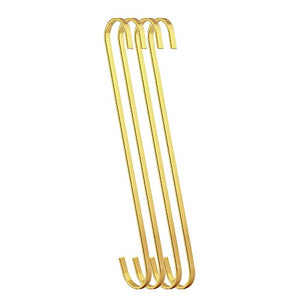 RuiLing 4-Pack 12 Inch Steel Hanging Flat Hooks - Gold Chrome Finish S Shaped Hook Heavy-Duty S Hooks,Multi-Purpose Kitchenware, Pots, Utensils, Plants, Towels, Tools, Clothes