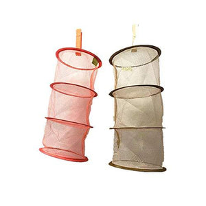 2 Pcs Mini Hanging Mesh Space Foldable 3 Compartments Storage Basket Saver Bags Organizer For Travel,Kid&#X27;S Small Toys And Small Stuffed Animals, Hanging Basket Drying Basket With Zipper,Orange/Brown
