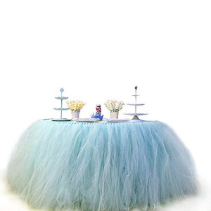 COUTUDI 3ft Tutu Table Skirt Tulle Tablecloth Gauze Romantic Net Yarn for Wedding Party Baby Shower Lace Birthday Party Decoration Bar Valentine's Day Christmas 31 x 36 inch (Sky Blue)