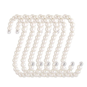 RuiLing 5-Pack White Pearl Beads Hanging S Hooks S Shape Non-Slip Ornament Hook- S Shaped Creativity S Hooks, for Closets, Wardrobe, Clothing Shop, Shopping Mall