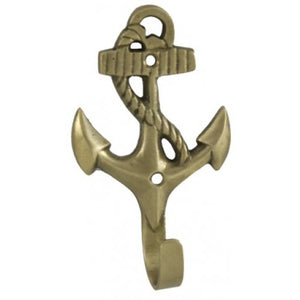Nautical Wall Mounted Anchor Hook, Matte Antique Brass Metal Hanger, 6-inch