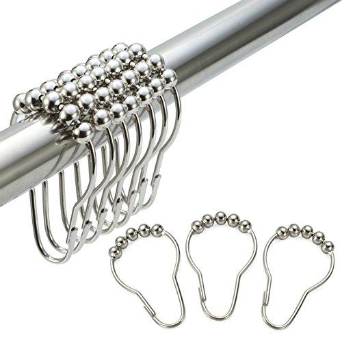 12 Piece Set Rustproof Stainless Steel Shower Curtain Rings Hooks For Bathroom Shower Rod, (12) (Stainless Steel)