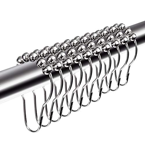 Acerich 24 Pack Rustproof Stainless Steel Bathroom Shower Curtain Hooks Rings Durable Roller Shower Ring Hook