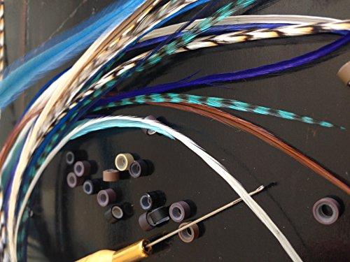 21 Pcs Feather Hair Extensions Kit 100% Genuine Bohemian Rooster Feathers Grizzly And Solid 10 6-11 Long Feathers Bonus Hook Tool And Beads Included. The 'Ocean Breeze' Collection By Exotic Feathers
