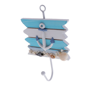 Homyl Mediterranean Style Sailing Fish Utility Hook Seaside Wood & Metal Door Mounted Hanger Coat Hooks Wall Rack - Anchor, 16.5 x 11cm