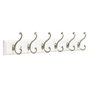 Franklin Brass FBLDSH6-WSE-R, 24" Hook Rail / Rack, with 6 Coat and Hat Scroll Hooks, in White & Satin Nickel