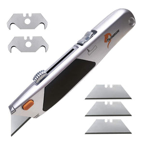 TWINRUN Auto-Loading Retractable Utility Knife Box Cutter with Durable Zinc Handle, Tool-Free New Blades Feed System, 3 Utility and 2 Hook Blades