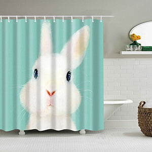 Bartori Animal & Flower Pattern Shower Curtain Cute and Beautiful Rabbit Tiffany Blue Background Waterproof Polyester Fabric Bath Curtain with 12pcs Hooks 71''X71''