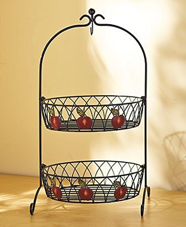 Fruit Basket 2 Tier Wire Countertop Fruit Bowl Country Kitchen Collections (Apple)