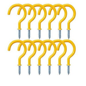 12Pcs Screw Hooks, Leline&#X27;S Cup Hook, 2.8In Vinyl Coated Ceiling Hooks For Hanging Plants Basket, Wind Chimes And Mugs (Yellow)