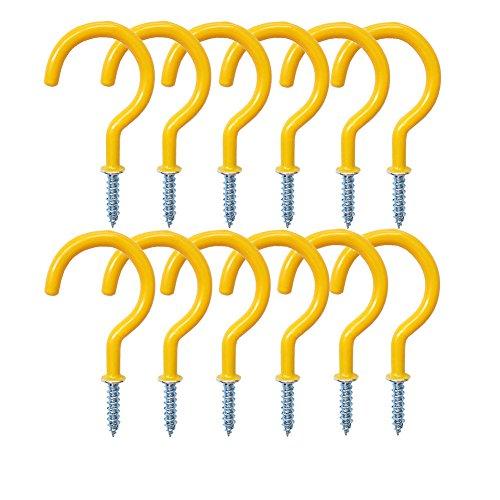 12Pcs Screw Hooks, Leline'S Cup Hook, 2.8In Vinyl Coated Ceiling Hooks For Hanging Plants Basket, Wind Chimes And Mugs (Yellow)