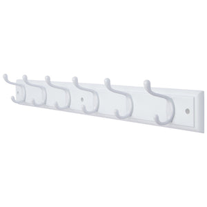 DOKEHOM 6-White Hooks -(4 Colors, Available 4 and 6 Hooks)- on White Wooden Board Coat Rack Hanger, Mail Box Packing