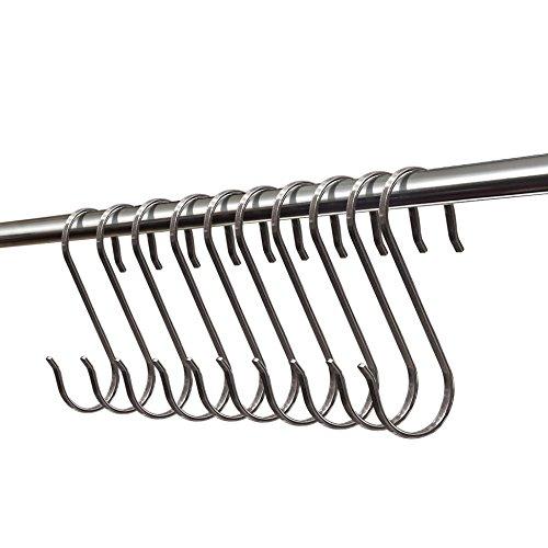 10 Pack,Webi Heavy Duty Sus 304 Flat S Shaped Hooks Hanging Kitchen Spoon Pan Pot Cabinet Closet Shower Room Organization Multi-Uses,For 32Mm Dia Rods