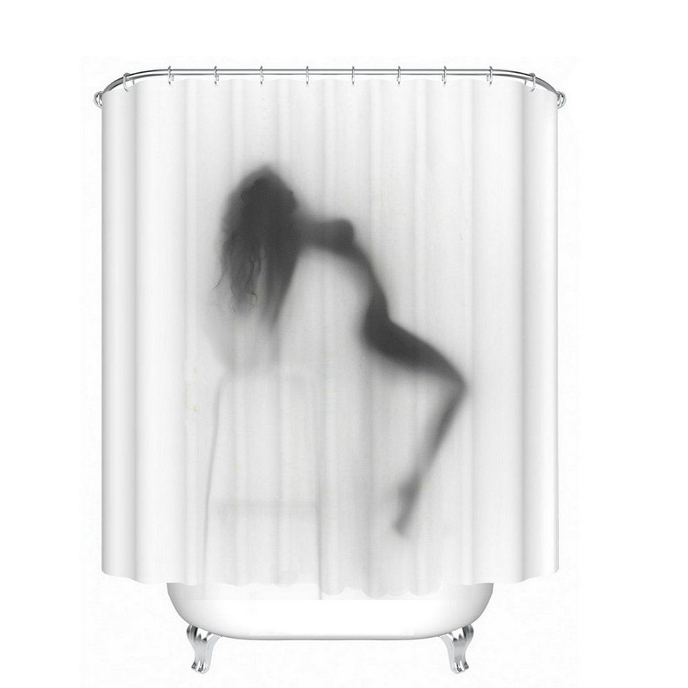 Fangkun Shower Curtain Sexy Lady Beautiful Woman Bathing Shadow Design - Waterproof Polyester Bathroom Curtains Decor Set - 12pcs Shower Hooks - 72 x 72 inches