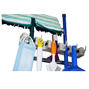 Mop and Broom Holder From Cartin Green, Wall Mount Organizer, Best Tool & Closet Storage, Easy to Install, Holds 5 Tools + 6 Foldable Hooks, Take All the Clutters Off the Floor Now!