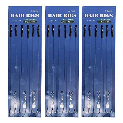 18Pcs Braided Thread Carp Fishing Hair Rigs High Carbon Steel Barbless Hook Rolling Swivel Boilies Carp Fishing Rigs Size #6 #8 #10 6Pcs Of Each Size (Type:A-8340)
