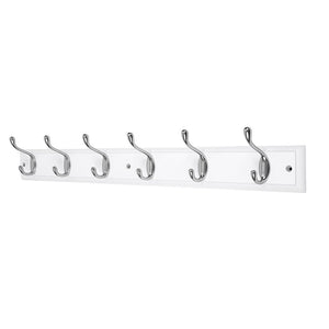 DOKEHOM 6-Satin Nickel Hooks -(Available 4 and 6 Hooks in 4 Colors)- on White Wooden Board Coat Rack Hanger, Mail Box Packing