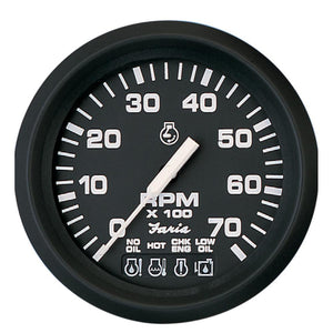 Faria Euro Black 4" Tachometer w-Systemcheck Indicator - 7,000 RPM (Gas - Johnson - Evinrude Outboard)