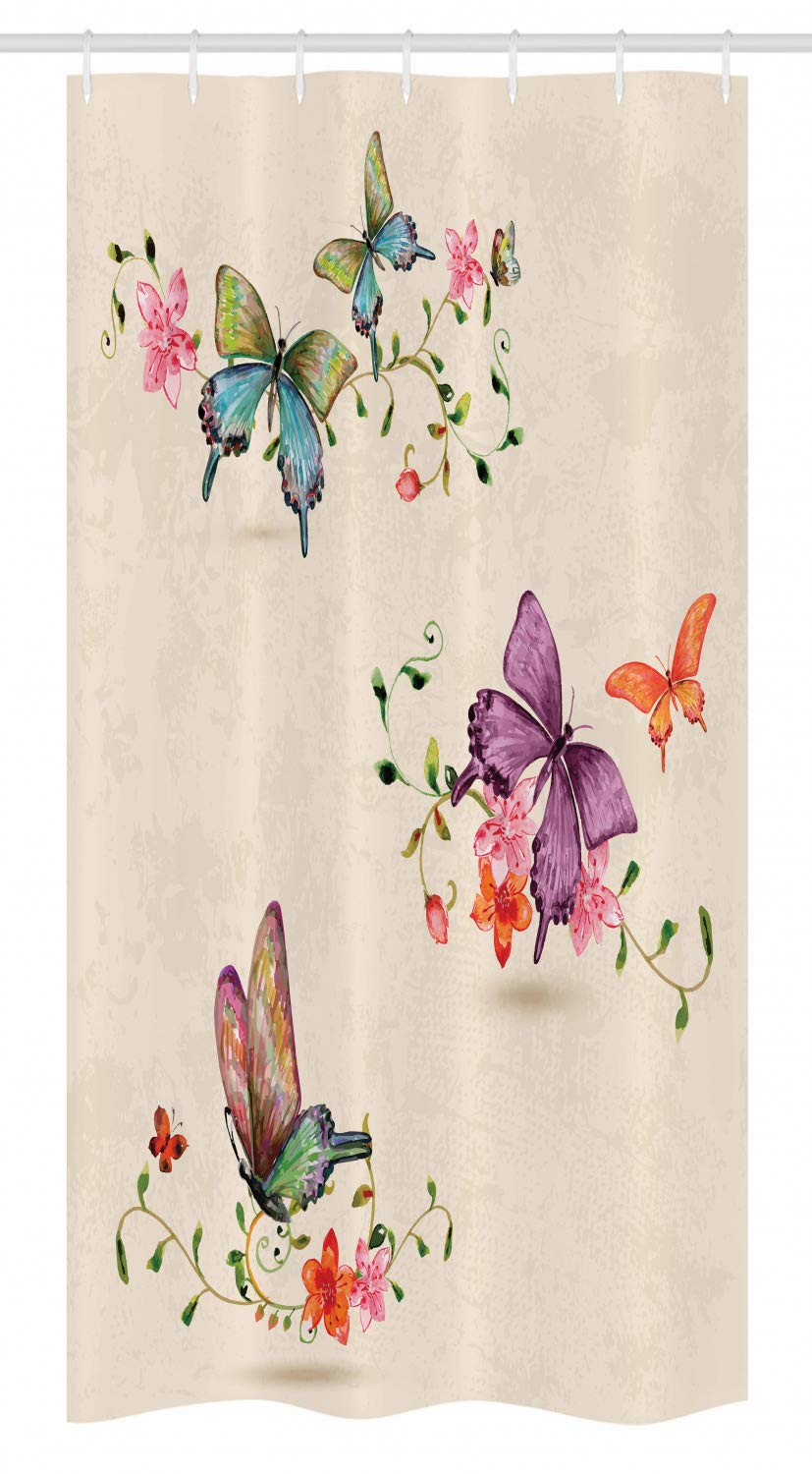 Ambesonne Butterfly Stall Shower Curtain, Butterfly Pattern on Vintage Style Background Wings Moth Transformation, Fabric Bathroom Decor Set with Hooks, 36